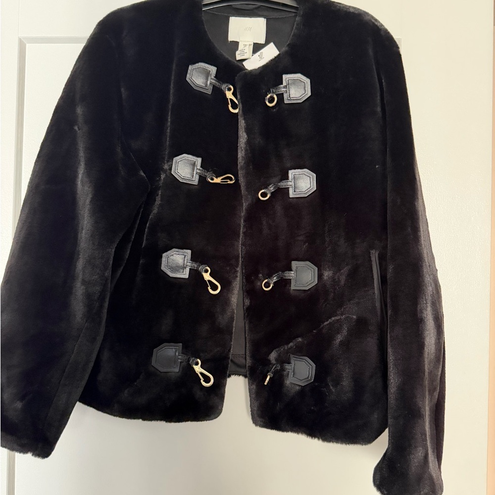 H&M Black Teddy Jacket with Gold Accents